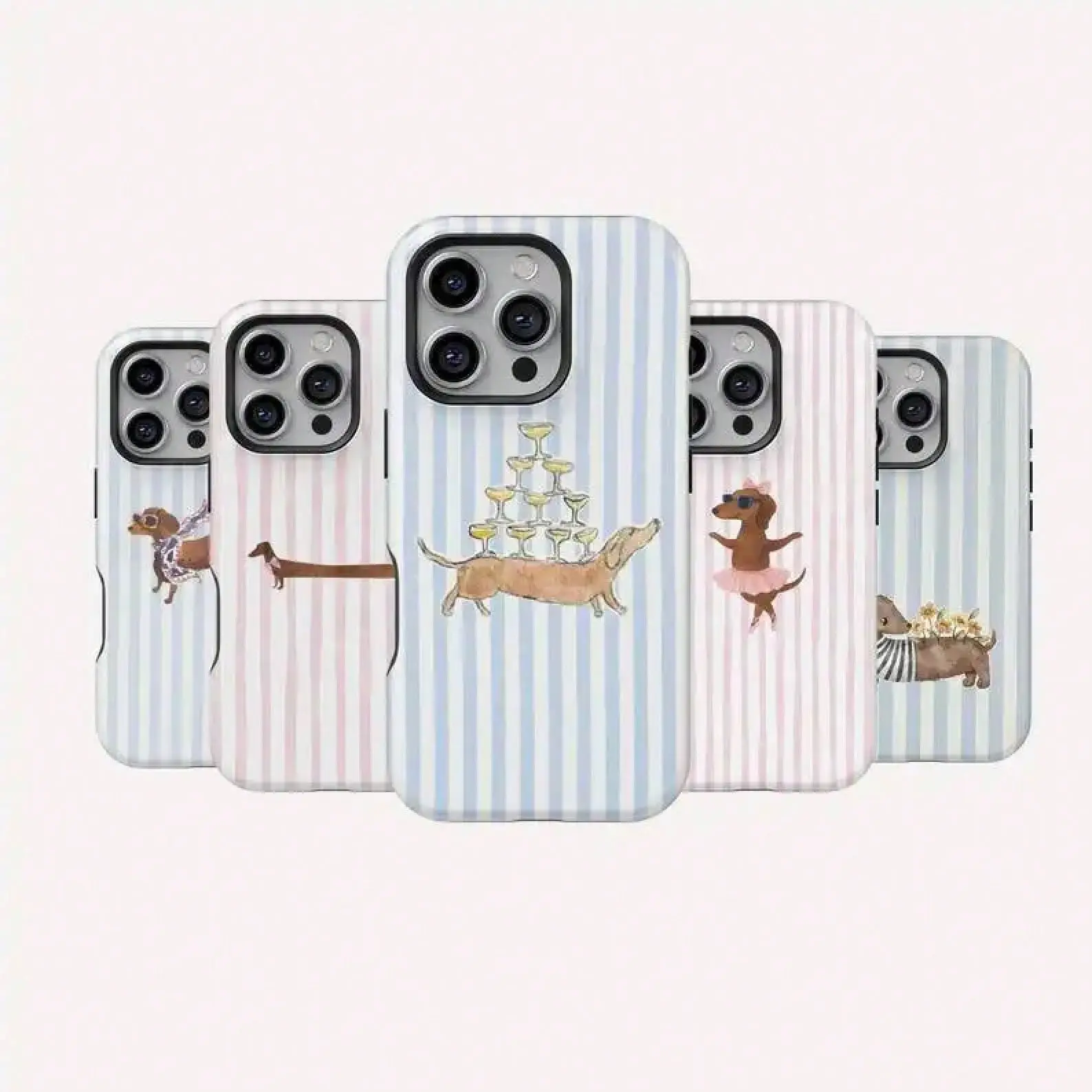 Dachshund Stripe Pattern Cute Protective iPhone Case - Durable Polycarbonate Casing, Shockproof Protection, Glossy Cover for iPhone 11-17, Ideal for Holiday, Birthday Gifts (Mobile Phone Accessory)