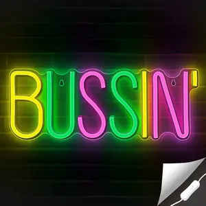 Bussin Neon Sign - Meme Bussin MIX Colors LED Neon Lights for Gamers/Streamers/Influencers – Cool Trendy Pink Led Signs with On/Off Switch for Wall, Bedroom, Game Room Decor - 16.9 x 6.5-inch