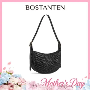 【Mother's Day Gift】BOSTANTEN Woven Shoulder Bags for Women Tote Bags Retro Crossbody Bags Leather Luxury Purse Hobo Handbag with Adjustable Strap SpringStatements