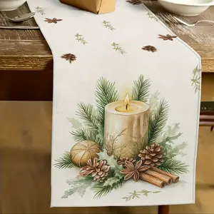 1PC,Rural Christmas Candle Table Runner, Featuring Festive Pinecone And Candle Designs, Is Perfect For Holiday Home Decoration And Suitable For Both Indoor And Outdoor Parties