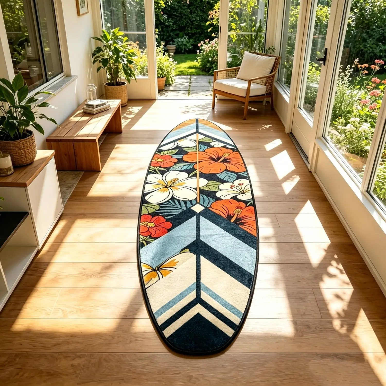1pc Floral Surfboard Rug, Floral Pattern Rug, Non-Slip, Casual Style, Ideal for Living Room, Bedroom, Entryway, Sofa, Coffee Table, Closet, Decorative Area Rug, Non Slip Rugs, Flower Rug