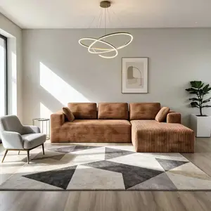 Modular Corduroy Cloud Deep Seat [2-Piece Set] Stylish Boneless Velvet Sofa with Comfortable Chaise Modern L-Shaped Sectional Sofa for Living Room Bedroom Apartment Lounge No Assembly Required couch