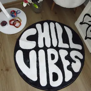 Chill Vibes Indoor Round English Carpet, Area Rug, Home Decorative Rugs, Fashionable Creative Design Soft Plush Mat for Living Room Bedroom Game Room