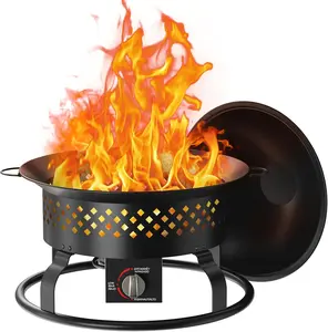 19 Inch Portable Propane Fire Pit 50000 BTU Smokeless with Carry Bag Lava Rocks for Camping RV Patio Backyard outdoorfun
