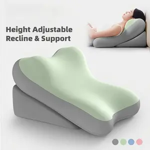 Grey 2pcs Bed Wedge Pillow Set, Memory Foam Backrest for Reading in Bed, Adjustable Ergonomic Support Pillow for Back And Neck, Multi-Functional Cushion for Gaming Watching TV, Non-Slip Base