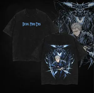 Devil May Cry Vergil Son Of Sparda Alpha and Omega 2 Side Washed tshirts, Hoodie Anime Manga Game cotton graphic tees, Menswear Top Soft