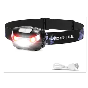 Lepro LED Headlamp Rechargeable - Super Bright Head Lamp with 5 Modes for Camping & Hiking Gear Essentials, IPX4 Waterproof Headlight Flashlight with Red Light, USB Cable Included
