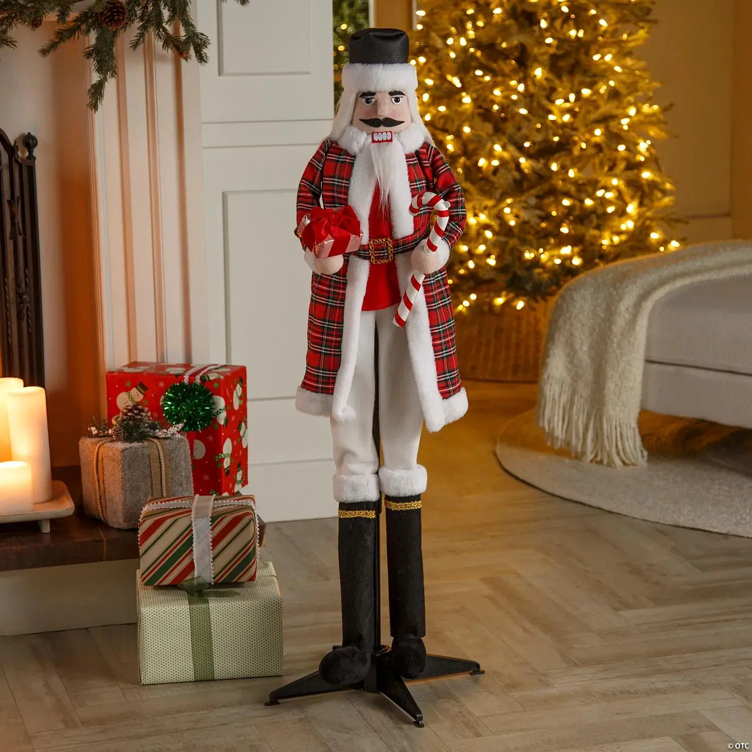 16" x 46" Christmas Animated Standing Nutcracker Decoration with Candy Cane