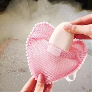 Heart-Shaped Soap Bag Bubble Net, Exfoliating Bath Spa, Exfoliating Bath Sponge, Hanging Rope Soap Storage Bag, Bathtub Shower Universal, Standard Soap Fit, Valentine Gift