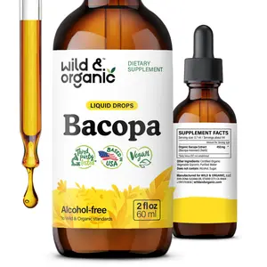 Wild & Organic Bacopa Monnieri Tincture - Alcohol-Free Brahmi Extract Drops - Supports Calm, Focus, Clarity - Vegan, Sugar-Free - 2-Month Supply
