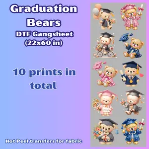 G51 Graduation Bears DTF Gang Sheet for Playera/Shirts Transfers Durables iron on
