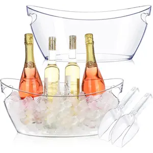 Ice Buckets for Parties, 2pcs Acrylic Champagne Beverage with 2 Ice Bucket Scoop, Drinks Buckets Tub for Cocktail Bar, 5.5L Bucket for Christmas Party(Clear)