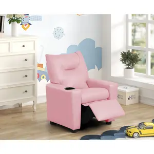 Perline Kids Recliner Chair 23" Pink PVC Fabric with Cupholder Preschool Activity Chair Anti-Slip Ergonomic Design for Boys Girls