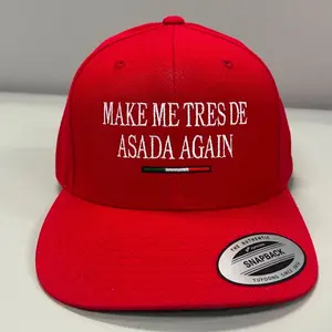 Classics Snapback Cap, Embroidered Design, "Make Me Tres De Asada Again" Text, Funny Style, Red Color