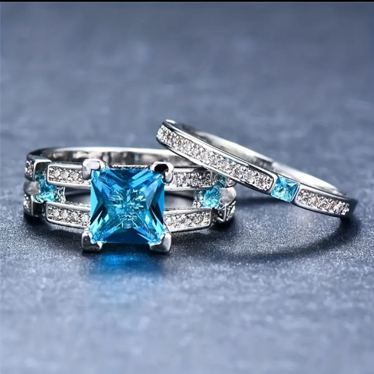 1Pc Men’s Couple Ring - 8mm Stainless Steel, Turquoise Pattern, Cubic Zirconia (CZ), Wedding/Engagement/Party Jewelry