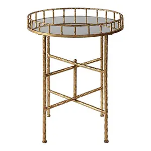 212 MAIN Tilly Modern Accent Table - Iron Base, MDF Construction, Mirrored Top, 25.75x19.5x19.5 in
