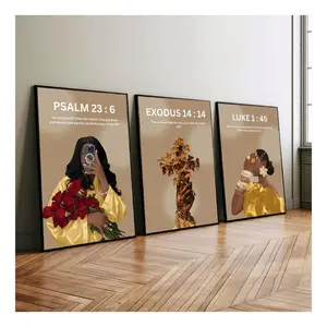 Set of 3 Black Christian Girl Poster Unframed  Scripture Print, Bible Verse Wall Art, Girl Room Decor, Christian Wall Print