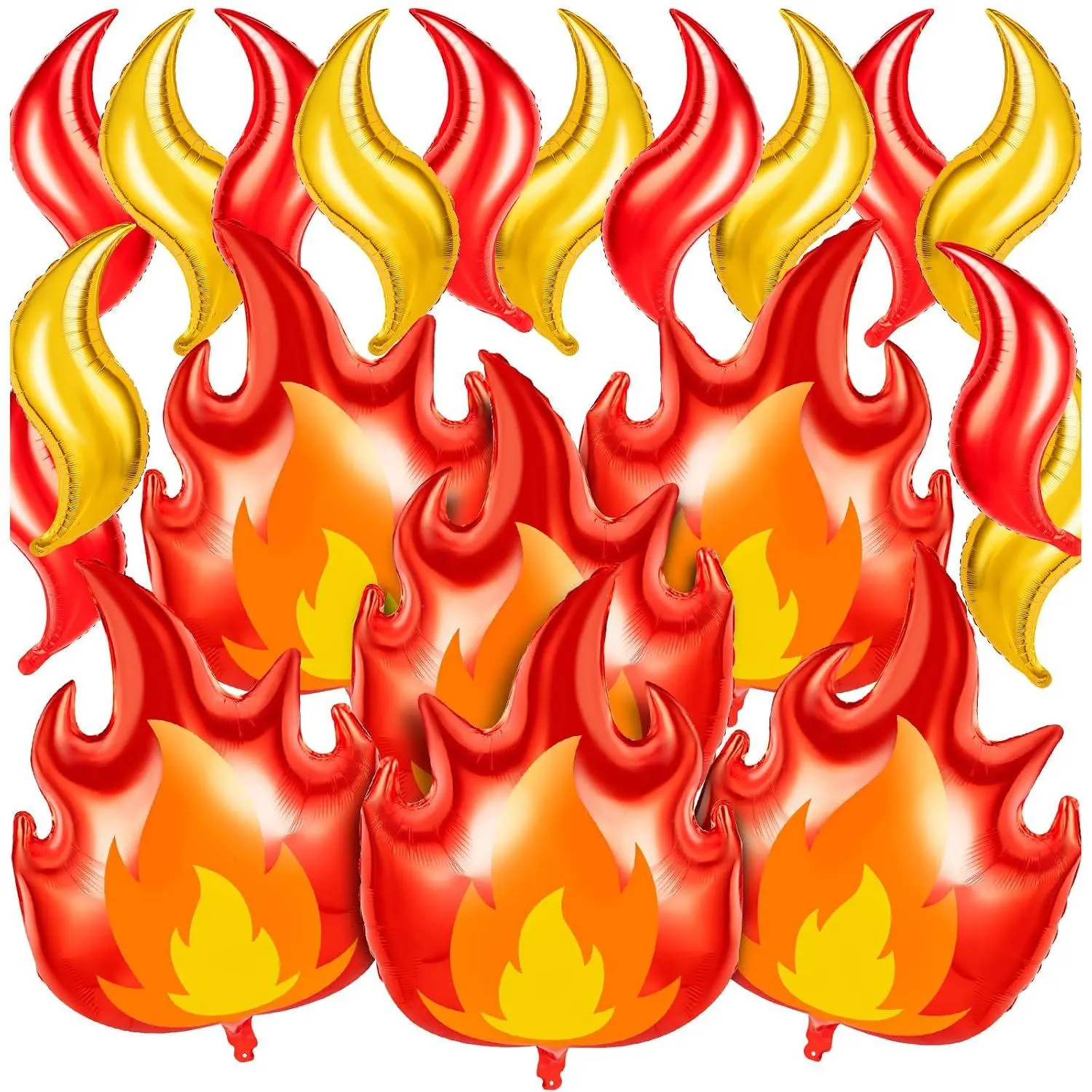 Flame Balloons, 20Pcs Orange And Gold Fire Mylar Balloons, Firefighter Flame Balloon For Hunting Fireman Party Supplies