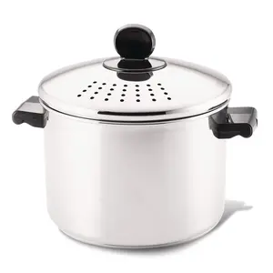 Classic Series Stainless Steel 8-Quart Stockpot With Straining Lid for Big Batch Cooking and Easy Straining - Cookware