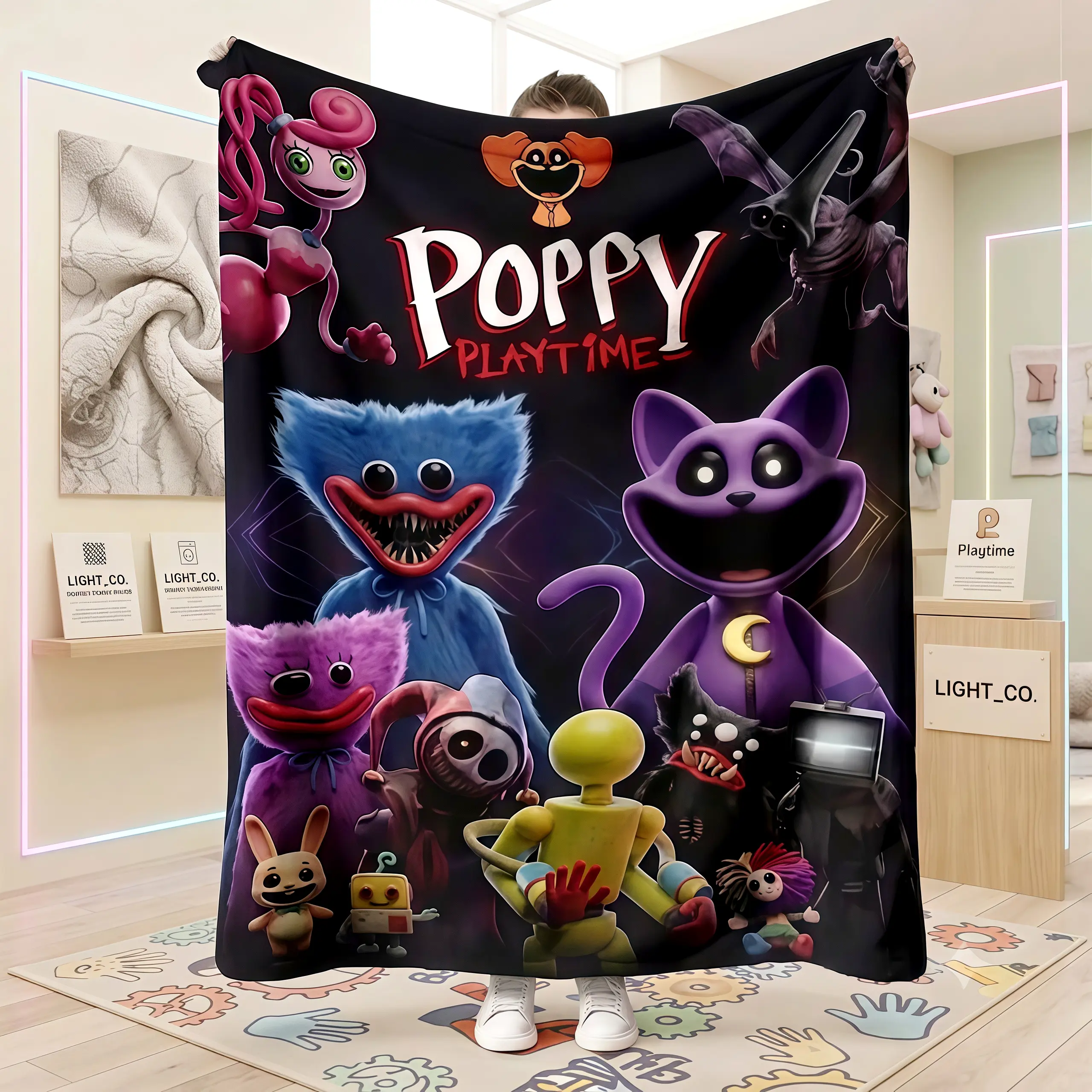 Poppy Playtime Flannel Blanket Soft Skin Friendly Warm Sofa Bedroom Nap Blanket Throw Blankets Multi Scene Use Classic Style Print Pattern Air Conditioning Summer Dorm Couch Travel Back to School Gift Gamer Room Decor All Season Present