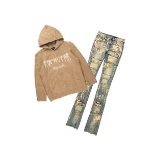 Andros Beige/Tint Blue Mohair Hoodie/Super Stacked Flare Jean Set