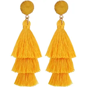 Tassel Earrings Layered Tiered Linear Drop Fashion Trending Earrings