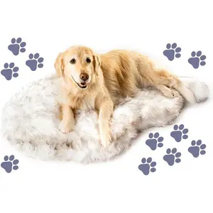PupRug Orthopedic Dog Bed with Memory Foam and Faux Fur Cover, Waterproof Liner, Machine Washable for Medium Dogs, White with Brown Accents, 40x25 Inch