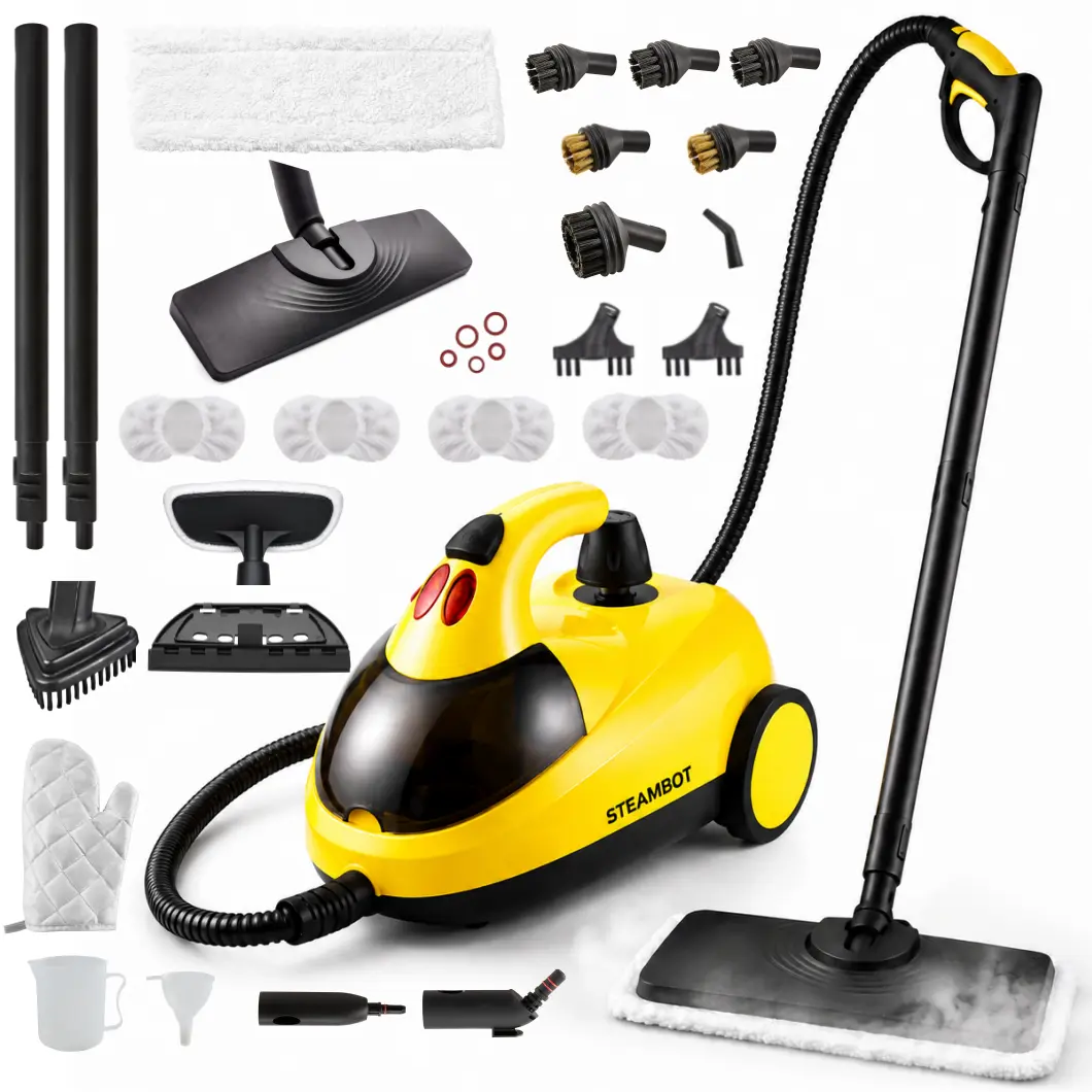 Steambot Steam Cleaner With High Pressure Steam, 2L Large Water Tank, 30 Accessories Detachable Steam Mop, Heavy Duty Chemical Free Deep Cleaning for House, Grout, Kitchen, Bathroom, Car Detailing, Grime & Grease, Upholstery,Multi Purpose Cleaning Steamer