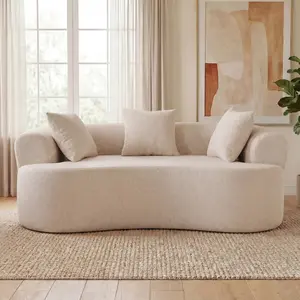 Crescent-shaped Sofa, Modern Low-back Design with Deep Cushions, Self-inflating Foam-filled Large Two-seater Sofa Requiring No Assembly