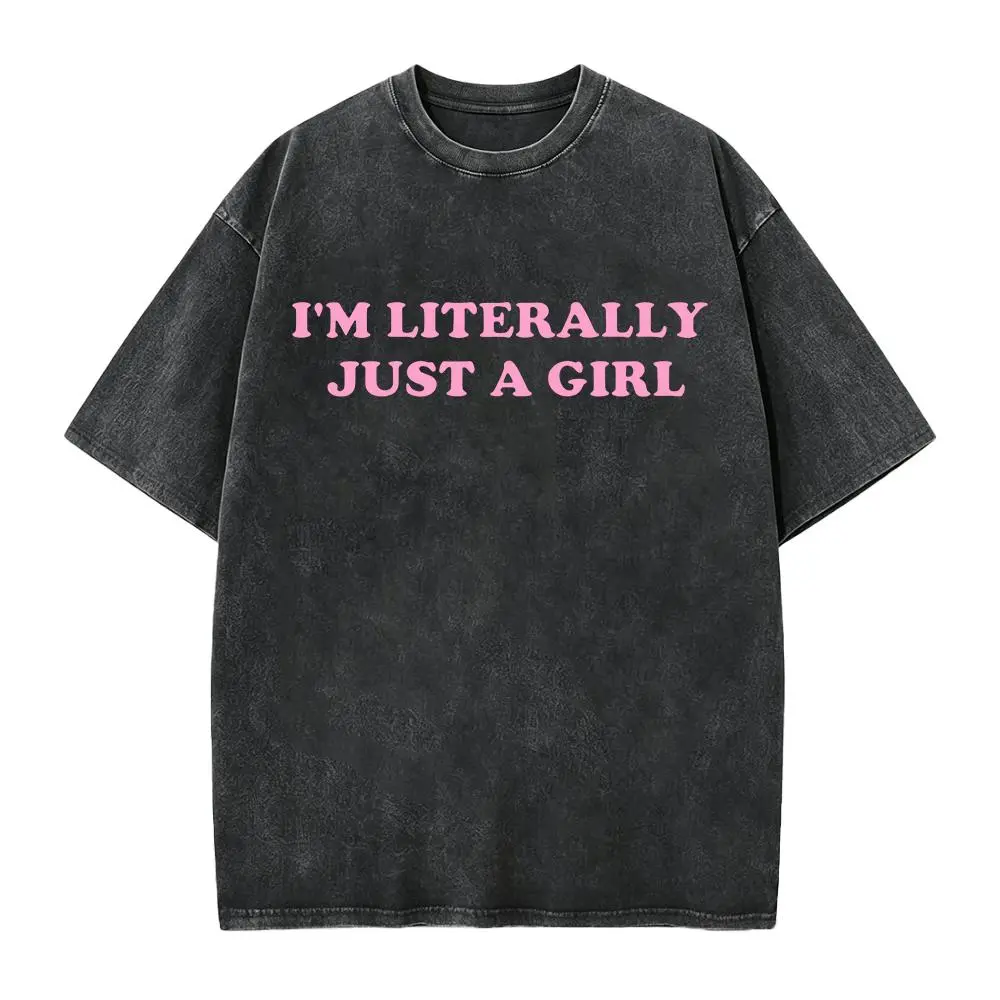 I’M LITERALLY JUST A GIRL Plus Size Women's T-Shirt - Stylish Black Tee with Eye-Catching Pink Text, Perfect for Casual Outings, Everyday Wear, and Gift-Giving