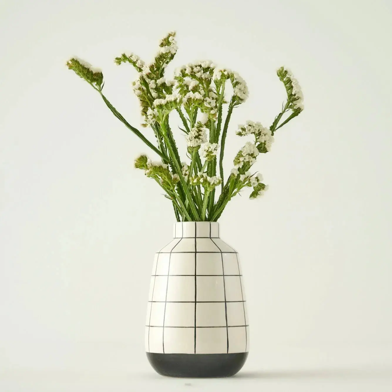 Modern Textured Linear Detail Stoneware Vase - Square Form, Wipe Clean, for Home Decor
