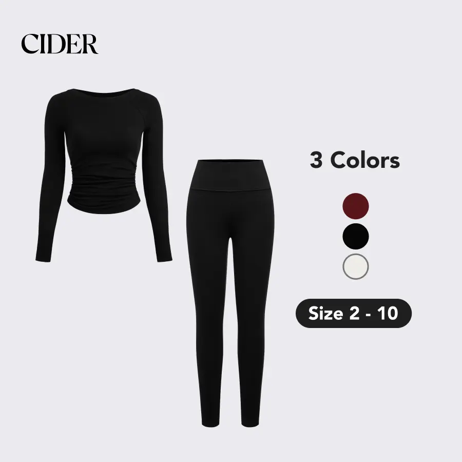 Cider [3 colors, size 2-10] Thermal Cotton-blend Boat Neck Solid Ruched Long Sleeve Tee & Thermal Cotton-blend Mid Rise Solid Legging SummerWins SummerFinds