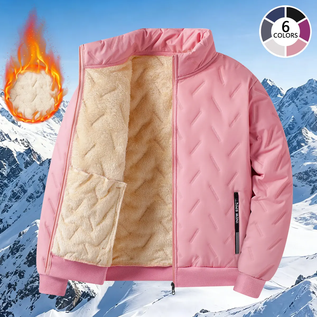 Women’s stand collar thick fleece jacket, lightweight quilted winter outerwear, warm padded lining jacket with zippered pockets, casual outdoor windbreaker, suitable for autumn and winter, slim-fit fashionable cold-resistant jacket
