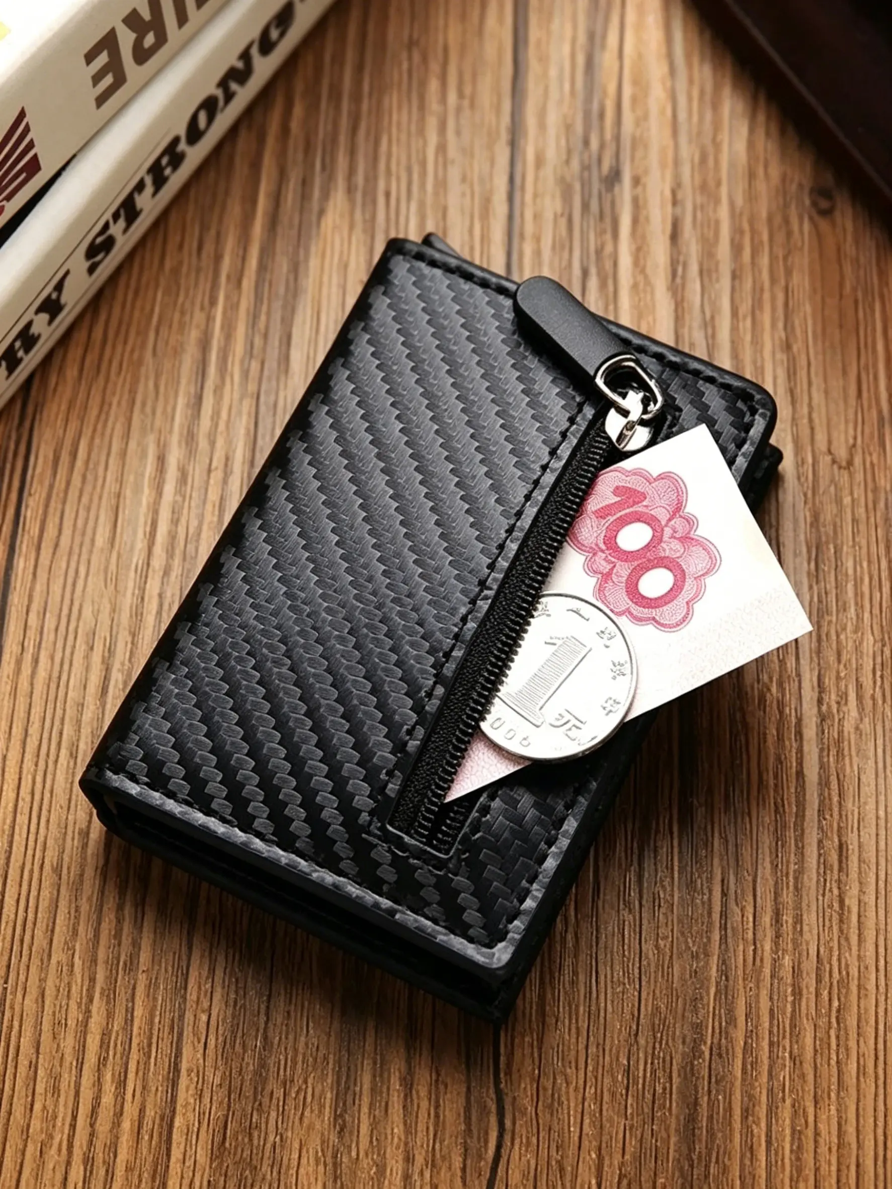 Men's Fashion Aluminum Metal Pop-Up Magnetic Wallet, Magnetic Closure Wallet, RFID Blocking, Minimalist Design, Zipper Coin Pocket, Money Bag for Men