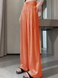 Women's Floral Jacquard   Wide Leg Pants, Casual Comfy Feminine Trousers for Daily Wear, Ladies Bottoms for Summer Fit, Womenswear