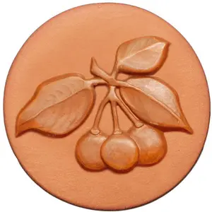 007 Cherries Rycraft 2" round Cookie Stamp with handle and glaze, for decorating cookies and fondant as well as paper and clay crafts. Handmade in the USA since 1968.