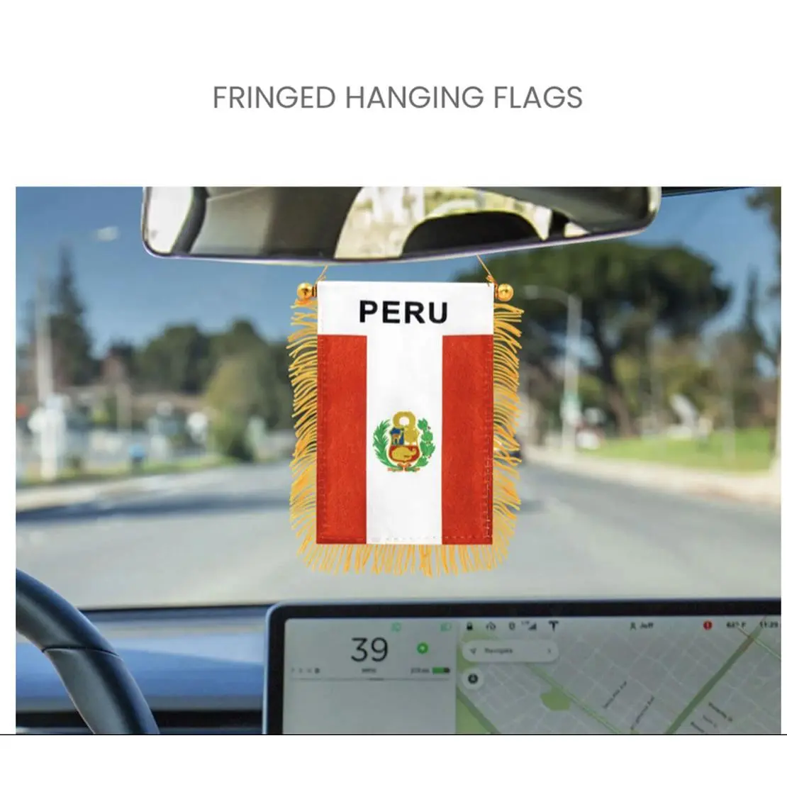 Peru Mini Banner - Fringed Hanging Flags for Car Decor - Perfect for Showcasing National Pride - Compact and Stylish Design