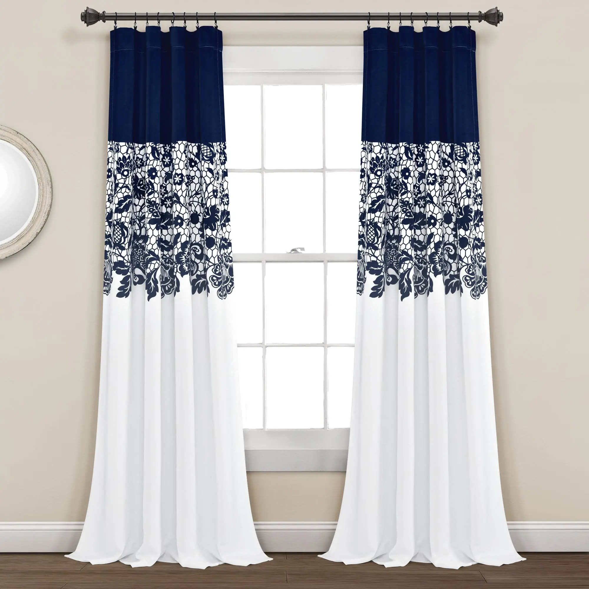 Lush Decor Estate Garden Print Room Darkening Window Curtain Set - Floral, Color Blocking, 2-Panel Coverage, 52"W x 84"/95"L, 100% Polyester, Machine Washable, Rod-Pocket Hang, Heat Blocking, Window Drapes, Sun Shade Film