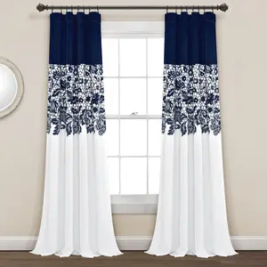 Lush Decor Estate Garden Print Room Darkening Window Curtain Set - Floral Pattern, Color Blocking, 52"W x 84"/95"L, 100% Polyester, Machine Washable, 2 Panels - Sun Shade Film