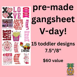 Toddler Valentine Direct to film Gang Sheet - 15 designs for toddlers - Ready to press