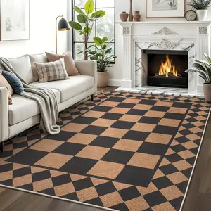 Geometric Check Decorative Rug with Non-Slip Backing Low Pile Foldable Indoor Decorative Area Rug for Bedroom Laundry Room Office Kids Room Patio