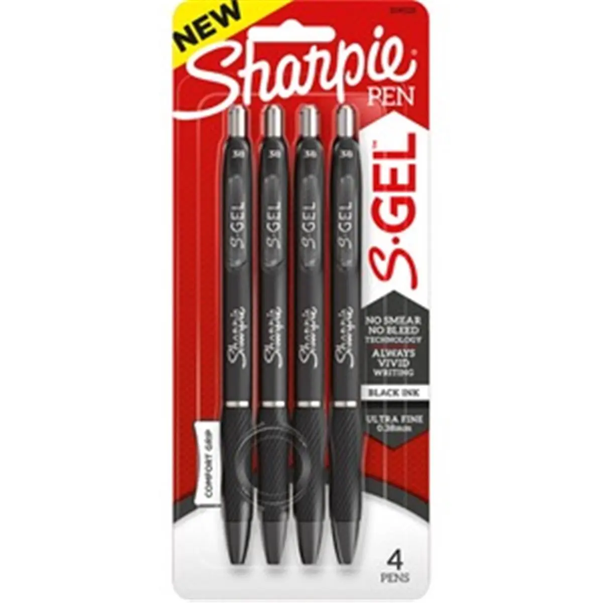 Sharpie S-Gel Smooth Writing Pen - 0.38 mm, Black Gel Pens, 4 Count