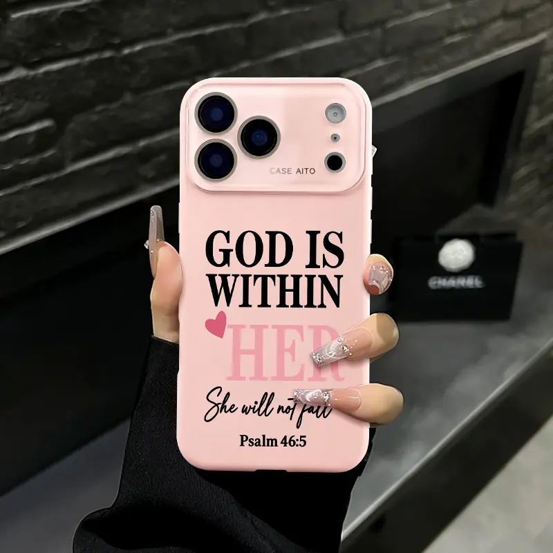 Religious Christian Women's Bible Verse Smartphone Casing (Psalm 46:5 "God Is Within Her") - Waterproof, Shockproof, Durable Matte Plastic Case with Full Camera Shield for iPhone 17 Pro Max,16,15,15 Plus,14,13,12 - Mobile Phone Protection Accessory