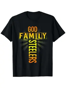 God, Family, And Steeler T-Shirt, Comfortable Men'S Tee, Crew Neck Style, Extremely Soft, Breathable, Moisture-Wicking, Casual Summer Shirt, Essential Fashion Tee