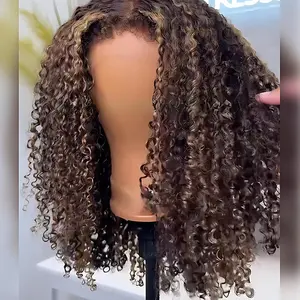 Cynosure 220% Density 4C Edges Balayage Highlight Curly Human Hair 8x5 Lace Wig Natural Edges Hairline Undetectable HD Lace Front Wig