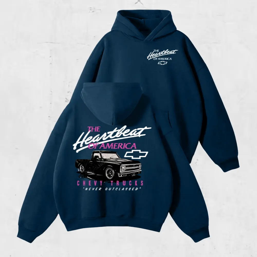 Chevrolet Heartbeat of America Trucks Vintage Hoodie, Sweatshirt, T-Shirt, Classic Pickup Chevy Graphic Tee, Retro American Pride Streetwear, Unisex Car Lover Gift