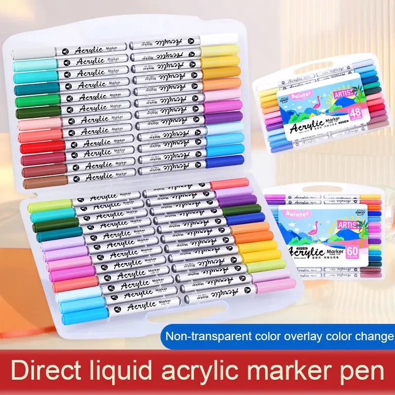 Guangna Acrylic Marker Set, 48 Colors Liquid Markers, Professional Art Supplies for Plastic Glass Metal Ceramic Paperboard Painting