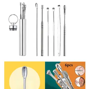 6-Piece Ear Spoon Set, Ear Pick, Stainless Steel Earwax Removal Tools Kit with Storage Box, Safe and Effective Ear Care Accessories