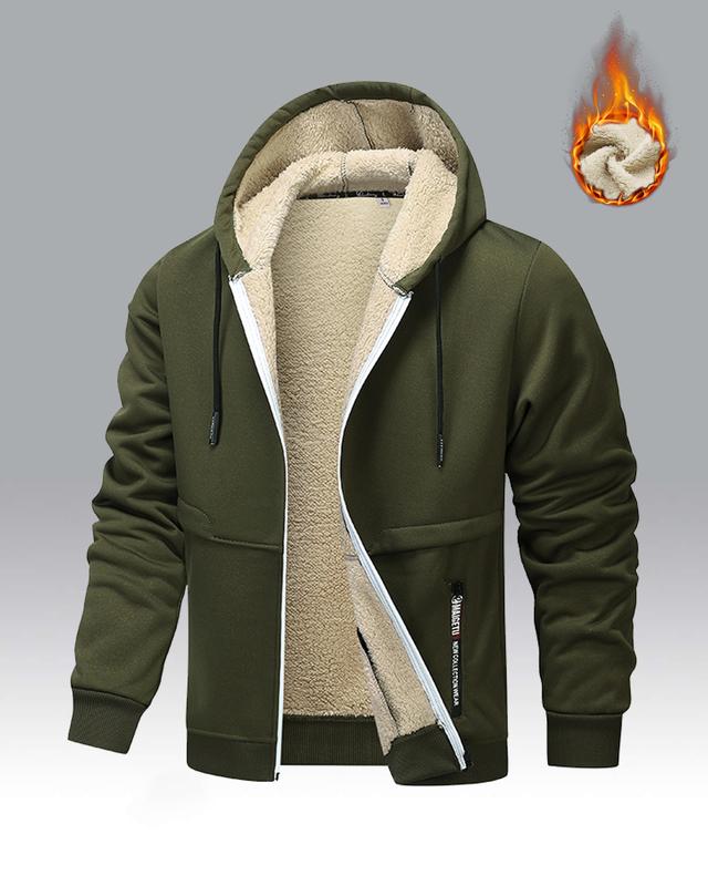 Men's Winter Fleece Hoodie – Thick, warm jacket with an adjustable drawstring hood, ribbed cuffs, and zippered front closure; perfect for outdoor hikes, jogging, fishing, gym workouts, or everyday casual wear; a must-have versatile piece for men's wardrob