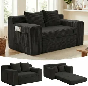 Boneless Couch,Boneless Loveseat Sleeper Sofa Bed – 3-in-1 Convertible Couch Bed with Side Pockets & Handle,Pull Out Corduroy Futon for Small Space,Living Room & Bedroom,2 Pillows Included,No Assembly